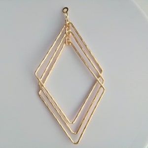 Gold plated rhombus geometric pendant for dangle earring making, 32x63mm, diy jewelry making supplies