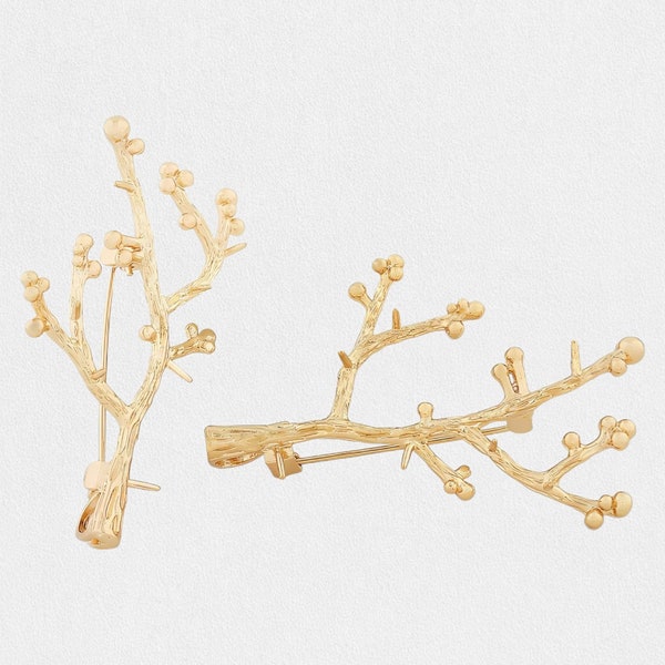DIY blank brooch gold plated branch corsage blank jewelry pins wholesale, 54x40mm, jewelry making supplies