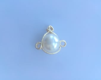 Colgante con dije de conector de perla envuelto en alambre chapado en oro al por mayor, 17x19 mm, suministros para hacer joyas
