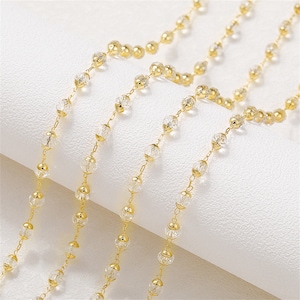 Wholesale Gold Plated Clear Crystal Bead Chains for Jewelry Making, 1 Meter(40 Inches)