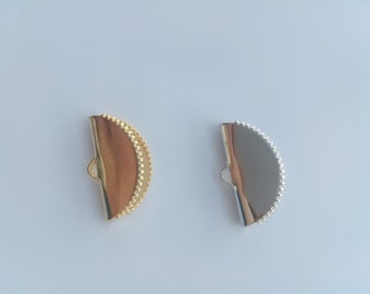 Wholesale gold plated half moon metal ribbon ends, ribbon end clamps with loops, tassel earring crimps, jewelry making supplies wholesale