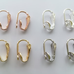 Wholesale gold plated brass clip-on earring converters, non-pierced clip on hinge earring findings, earring making supplies, 10x16mm