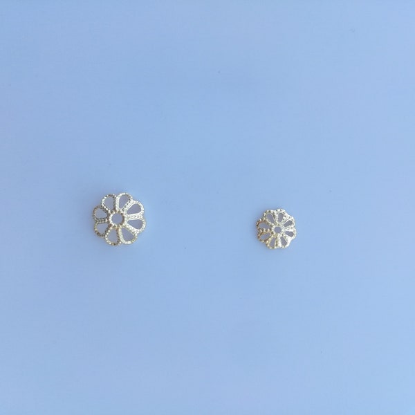 Wholesale gold plated filigree bead caps, hollow flower bead caps, 6mm/8mm, jewelry making supplies