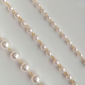 Wholesale gold plated pearl chains, 3/4/6mm width, necklace pearl chains, 1 Meter(40 inches), jewelry making supplies