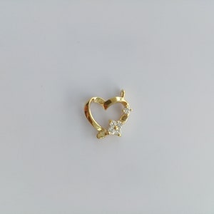 Wholesale small heart outline charm with cz paved flower, 12x14.5mm, jewelry making supplies