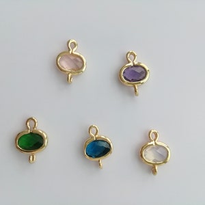 Wholesale tiny faceted glass gemstone connector charms, birthstone connector charms, 9x12mm, diy jewelry making supplies