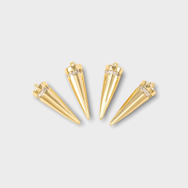 Gold plated cz paved long cone bullet charms, 16x5mm, jewelry making supplies wholesale