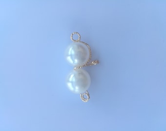 Wholesale gold plated wire wrapped double-pearl connector pendant, 15x21mm, diy jewelry making supplies