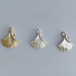 Wholesale gold plated ginkgo biloba leaf charm pendants, gold/silver/white gold, 13.5x16.5mm, jewelry making supplies