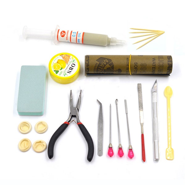 Pliers, Rubber Gloves, Droppers, Silicone Brush, Tweezers, Plastic Measuring Cups, Bracelet Pen Trimming Knife, Polishing Block, Sandpaper