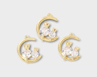 Gold plated brass zircon flower charms, 12x14mm, wholesale jewelry making supplies
