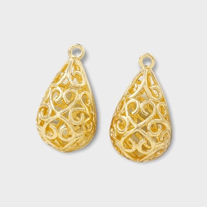 Wholesale gold plated filigree teardrop earring pendants, 13x22mm, jewelry making supplies