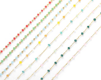 Wholesale Gold Plated Beaded Chains for Jewelry Making, 1 Meter(3.3 Feet)
