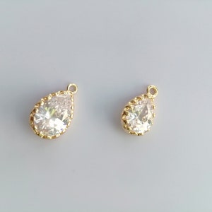 Wholesale gold plated clear zircon teardrop charms, zircon charm for earring and necklace making, 12mm/13mm, jewelry making supplies