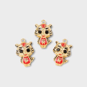 Gold Plated Chinese Zodiac Year of the Tiger Charms, Wholesale Jewelry Making Supplies
