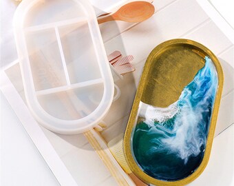 Caja de almacenamiento ovalada, molde de silicona, bandeja ovalada brillante de resina epoxi, molde de silicona, plato ovalado, molde de silicona de 10x18,5 MM