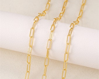Gold überzogene flache Rechteck-Verbindungskabel-Ketten-Metallverbindungs-Kabelkette-Büroklammer-Kette 1 Meter = 3.3 Fuß, Großverkauf-Schmuckherstellungszubehör