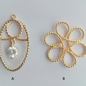 Wholesale gold plated twisted wire oval/flower pendant for diy dangle earring making, jewelry making supplies