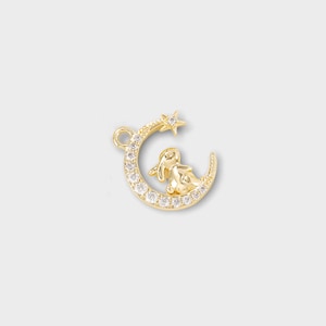Gold plated clear zircon paved moon rabbit charms, 12x12mm, diy jewelry making supplies wholesale