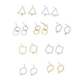 Gold Plated Geometric Stud Earring Blanks, Earring Posts with Loops, Earring Parts, Wholesale Earring Making Supplies