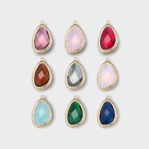 Wholesale gold plated teardrop faceted glass gemstone pendants, 14x22mm, diy jewelry making supplies