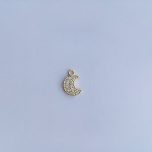 Wholesale gold plated small clear zircon paved moon charms, 7x10mm, moon necklace and bracelet charms, jewelry making supplies