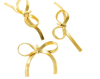 Gold plated bow knot charms, small bow shape charm pendants, 39x33mm, wholesale jewelry making supplies