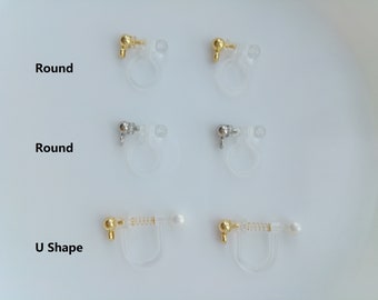 Gold plated transparent spring earring converters, ear clip, non pierced earring findings, wholesale earring making supplies