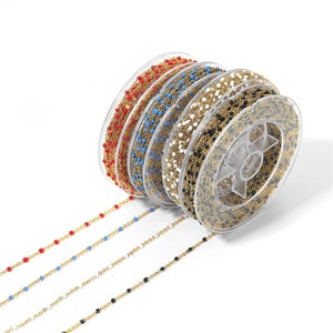 Wholesale Gold Plated 2MM Gemstone Beaded Chains for Jewelry Making, 1 Meter(3.3 Feet)