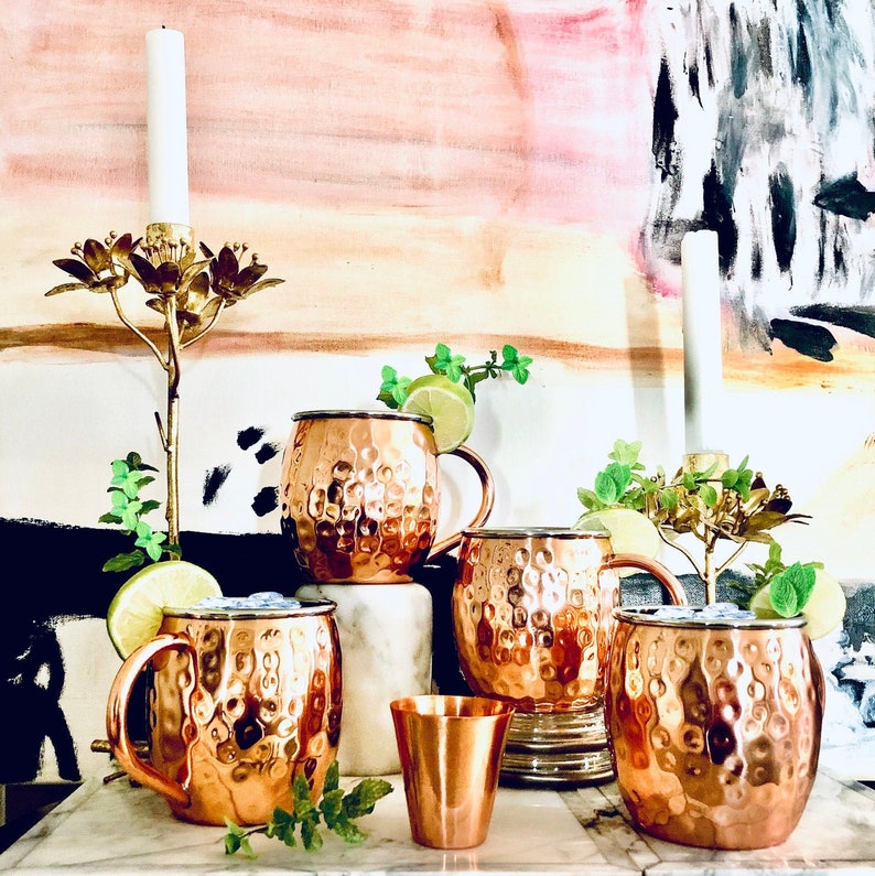 Set of 4 Lined Moscow Mule Copper Mugs Quarantine Gift Set Etsy
