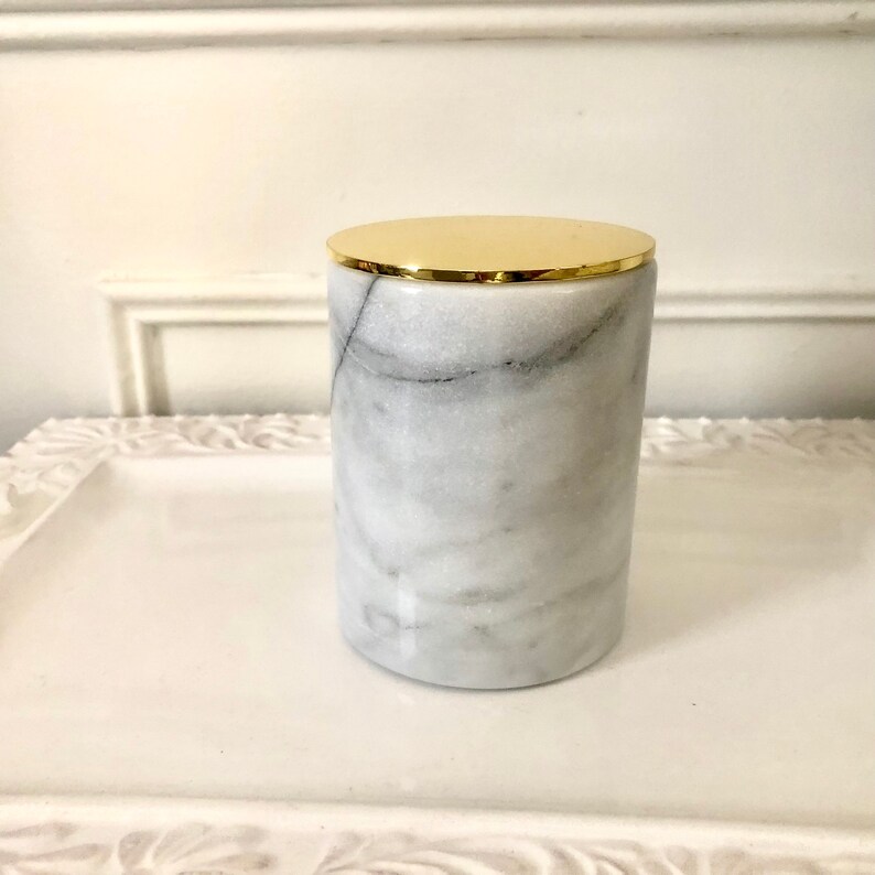 Set of 2 Marble Jars with Metal Gold Lid Heavy Marble Etsy