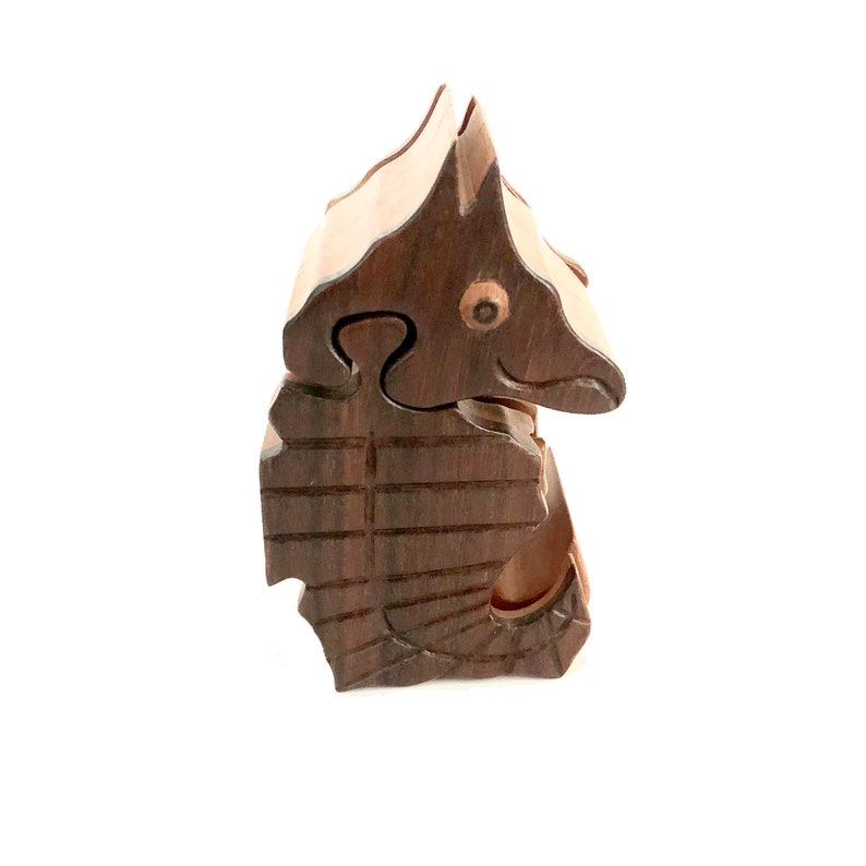 Jewelry Box Trinket Box with Hidden Compartments for Storage Sea Horse Wooden Puzzle Box Collectible Wood Animal Figurine with Drawer