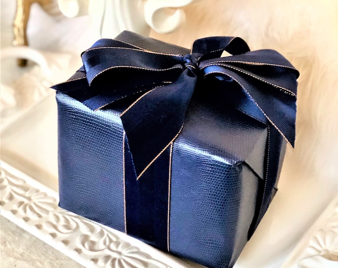 Luxury Gift Wrapping Paper for Large Gifts Navy Blue Faux Leather