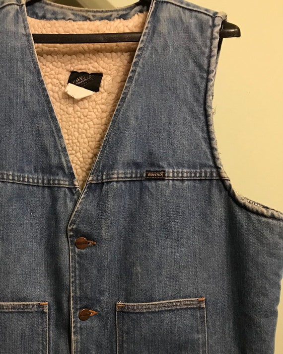 70s Denim Vest / large / blue jean / insulated/ w… - image 1