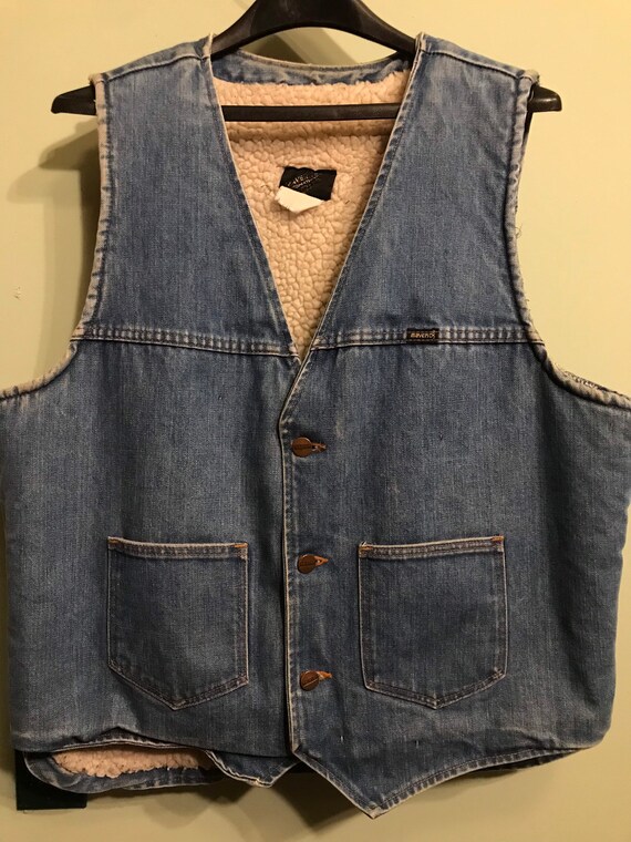 70s Denim Vest / large / blue jean / insulated/ w… - image 3