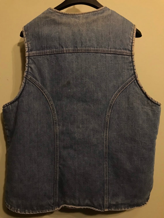 70s Denim Vest / large / blue jean / insulated/ w… - image 4