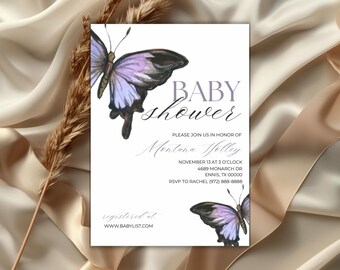 Purple Butterfly Baby Shower Invitation: Editable Template (Digital Download)
