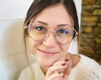 Gold Heart Shaped Computer Glasses | Blue Light Blocking Glasses | Women's Screen Eyewear | Blue Light Glasses Women | Fashion Eyewear
