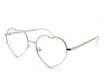 Silver Heart Shaped Blue Light Glasses | Blue Light Blocking Eyeglasses | Women's Screen Eyewear | Heart Frame Glasses | Fashion Eyewear