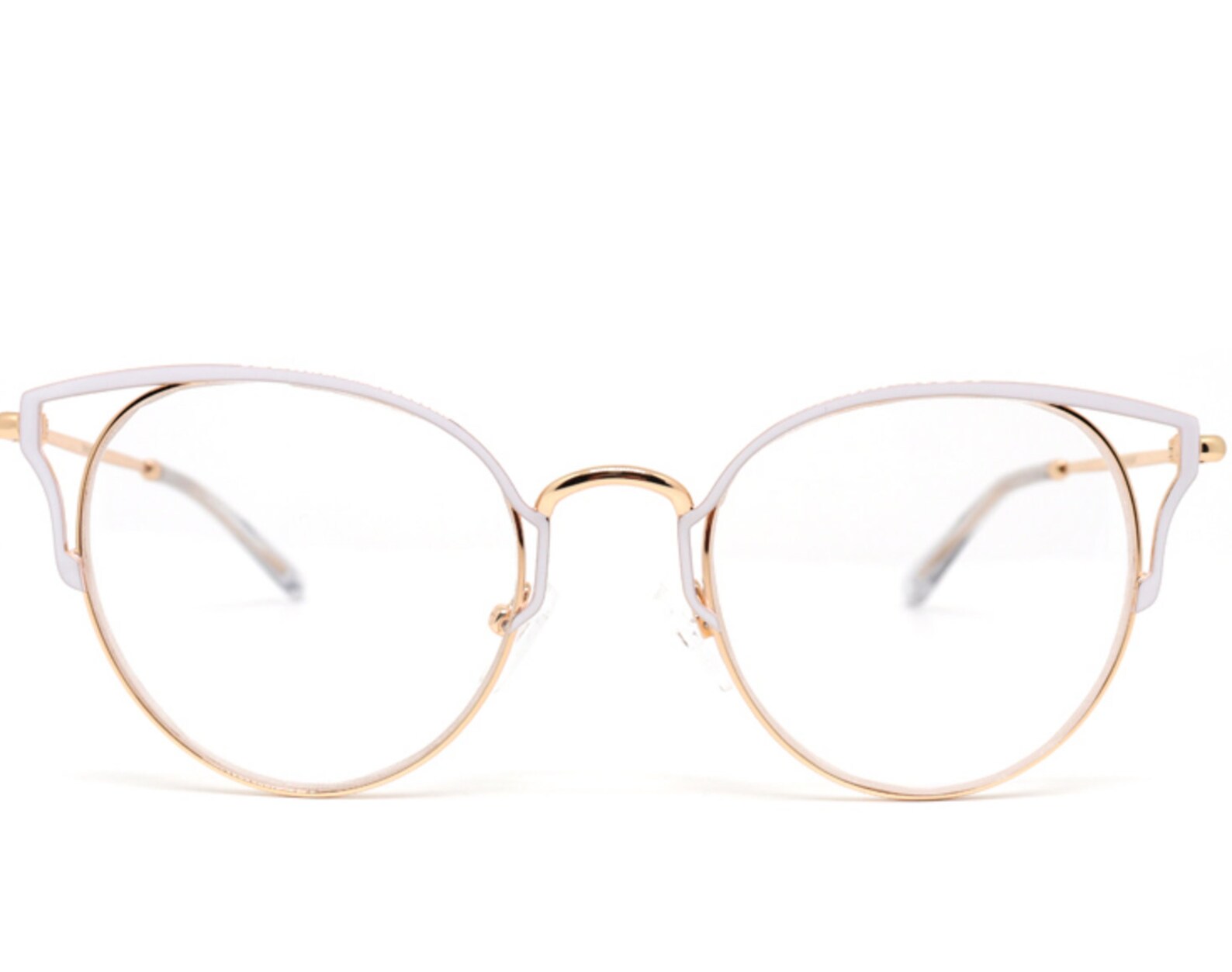 White & Gold Cat Eye Computer Glasses Non Prescription Blue Etsy