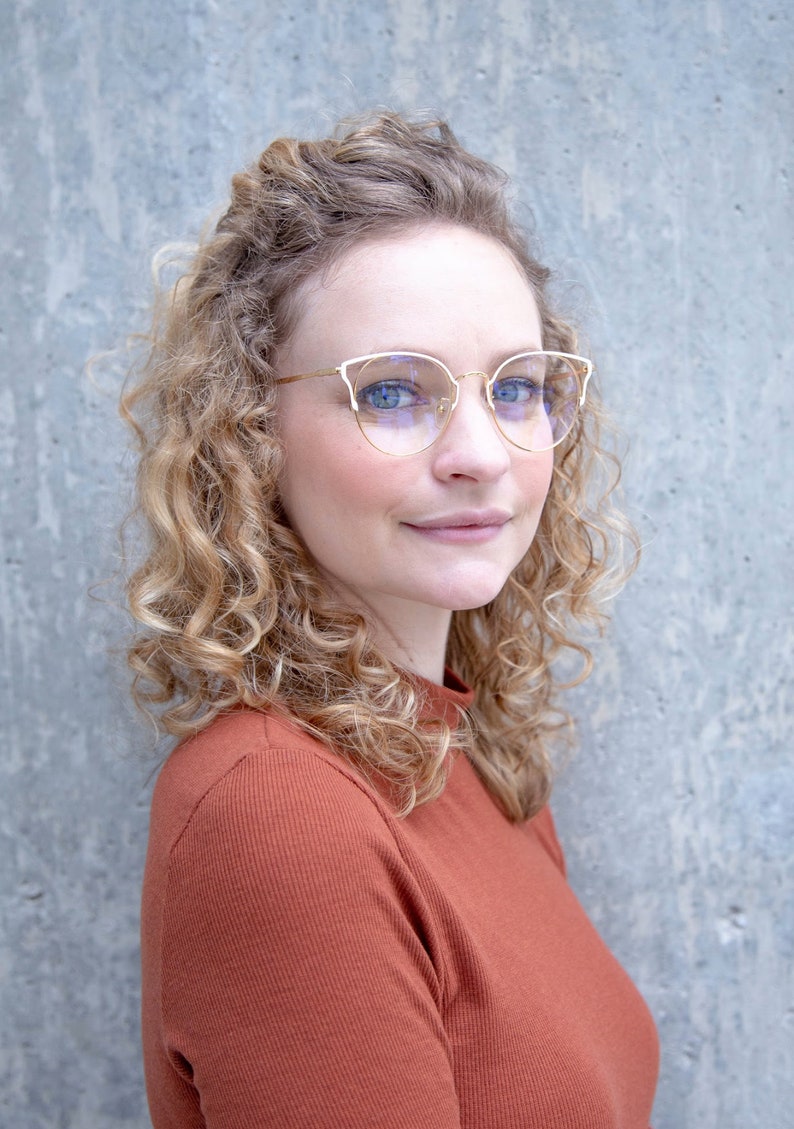 White & Gold Cat Eye Computer Glasses Non Prescription Blue Etsy