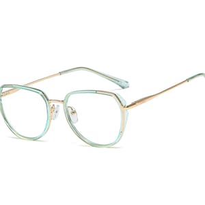 Gold and Mint Green Computer Glasses | Retro Blue Light Blockers | Oversized Blue Light Eyewear |  Blue Light Glasses | Fashion Eyewear