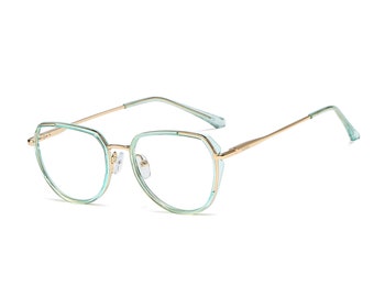 Gold and Mint Green Computer Glasses | Retro Blue Light Blockers | Oversized Blue Light Eyewear |  Blue Light Glasses | Fashion Eyewear