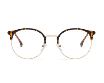 Tortoise Round Brow-line Retro Gold & Brown Prescription Glasses | Prescription Glasses | Prescription Glasses  | Rx Optical