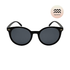 Zodiac Sunglasses | Aquarius Black l Polarized Sunnies l Astrology Celestial Gifts l Horoscope Round Sunglasses l January February Birthdays