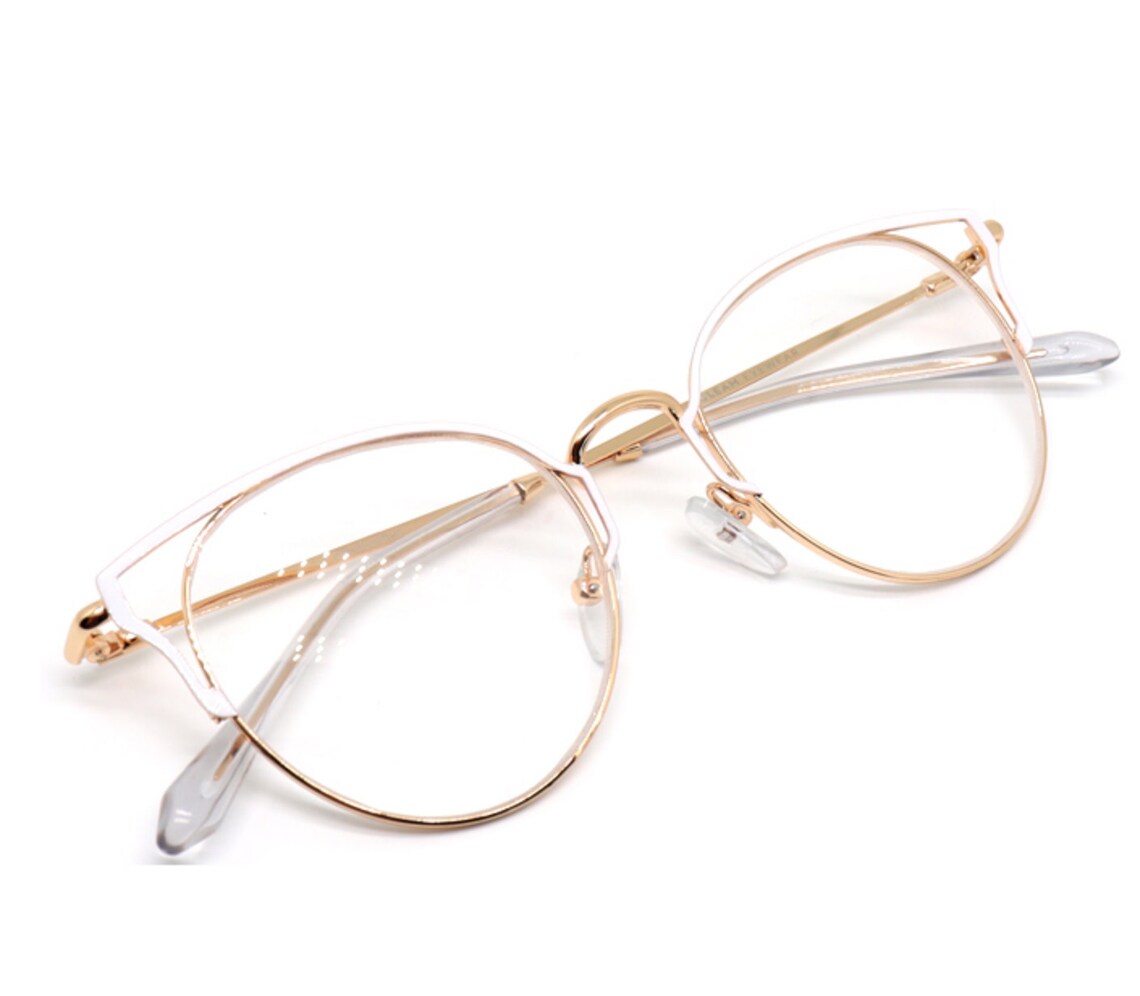 White & Gold Cat Eye Computer Glasses Non Prescription Blue Etsy