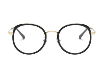 Retro Black & Gold Round Prescription Glasses | Oversized Prescription Glasses | Prescription Glasses | Vintage Fashion Eyewear l Rx Optical