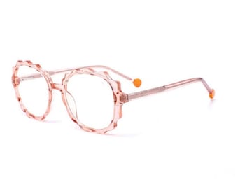 Pink Retro Flower Round Computer Glasses | Pink Daisy Scalloped Blue Light Blocking Glasses |  Blue Light  Eyewear | Women Fashion Eyewear