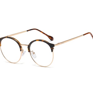 Tortoise Round Brow-line Retro Gold & Brown Computer Glasses | Blue Light Blocking Glasses Fashion Glasses Women | Women Screen Glasses