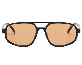 Willa Aviator Sunglasses | Retro Lightweight Shades | Tangle Free Unisex Eyewear | UV Protection Sunglasses in Black Tan Lens